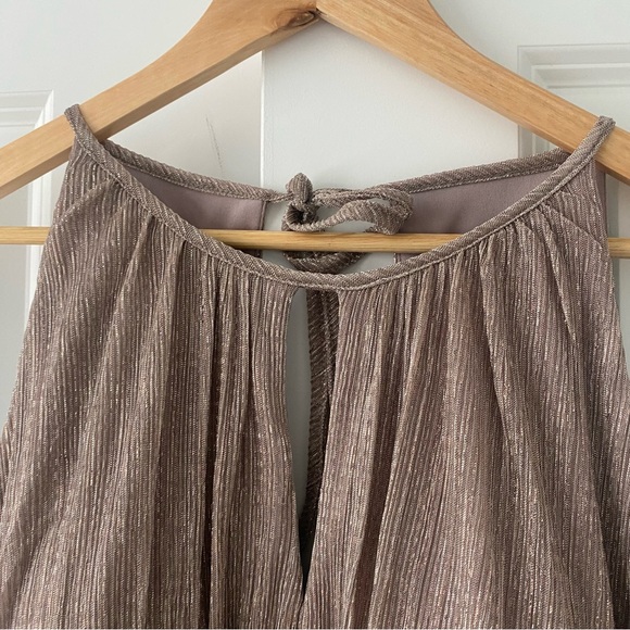 R & M Richards Women's Metallic Knit Keyhole Halter Gown Gold Size 14